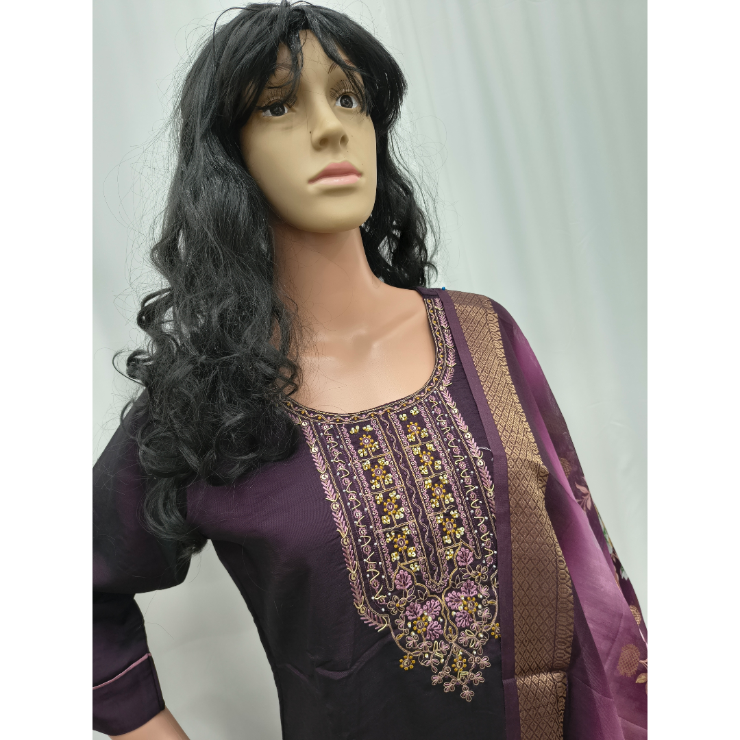 Silk with Cotton Mix Top and Pant with Dupatta