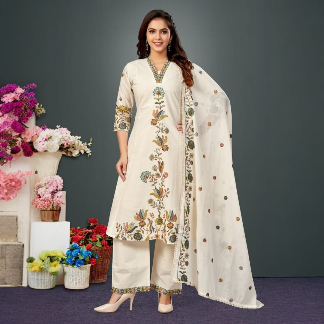 Latest Kurti Dupatta Set/Dupatta Set for Women/Tread Embroidery Work Set with Dupatta/Trendy Dupatta Set