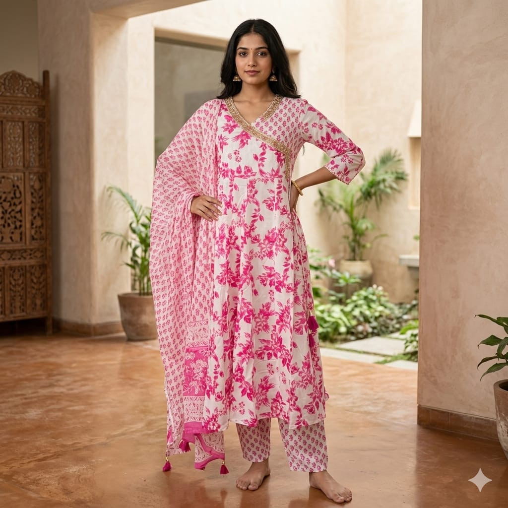 Cotton Dress Umbrella Type Top and Pant with Dupatta