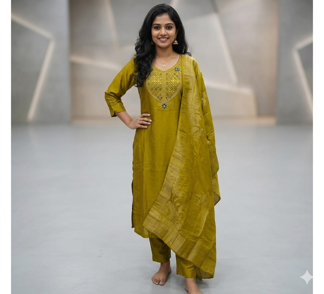 Rayan Fabric long Dress with Stone Embroidery Work
